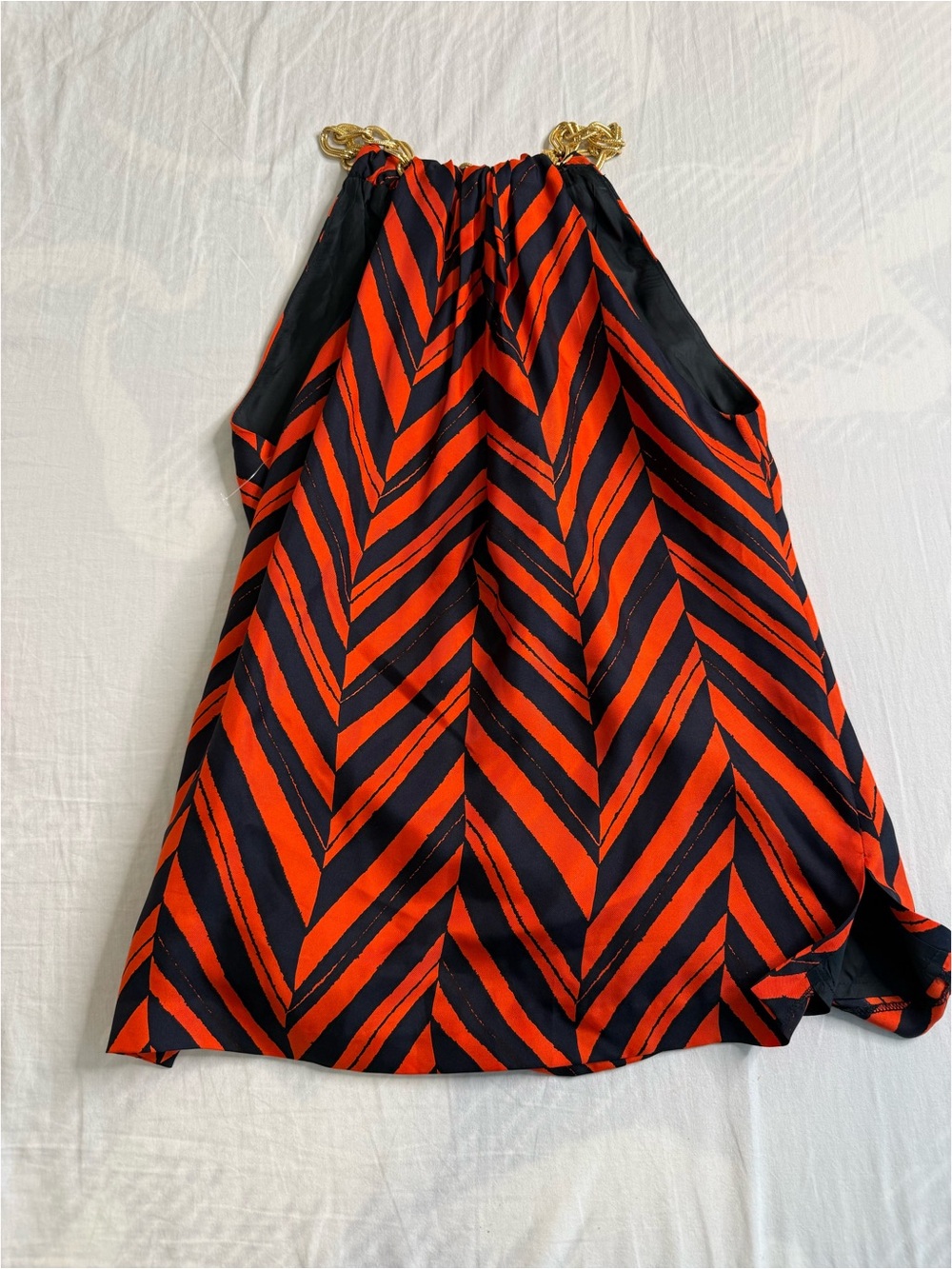 Bold Red and Black Chevron Halter Top with Gold Chain Straps